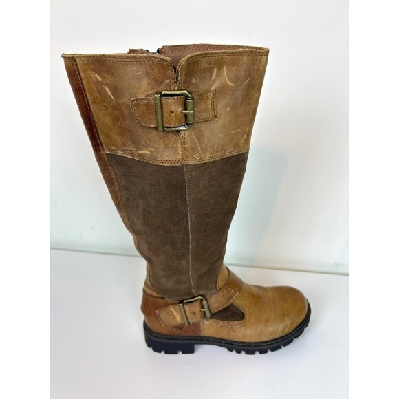 B.O.C. Born Brown Leather and Suede Tall Riding Boots Buckles Size 6M - Picture 6 of 11
